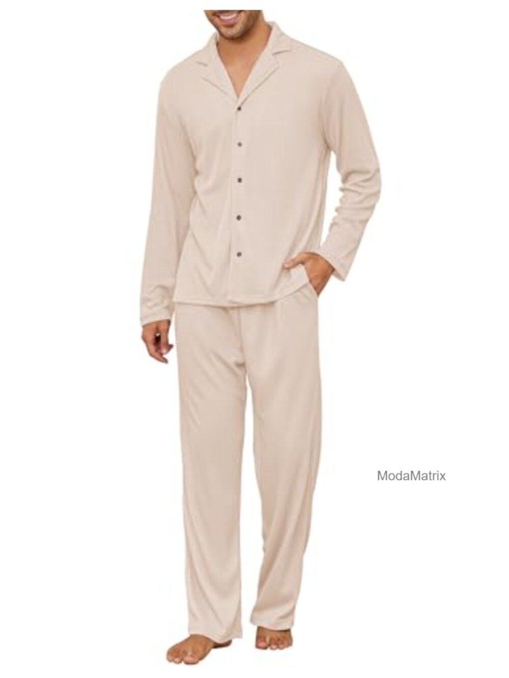 Men's Waffle Knit Pajama Set Button Down Lounge Sleepwear 2 Piece